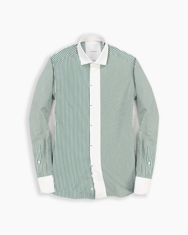 Bottle Green Stripe Patchwork Shirt