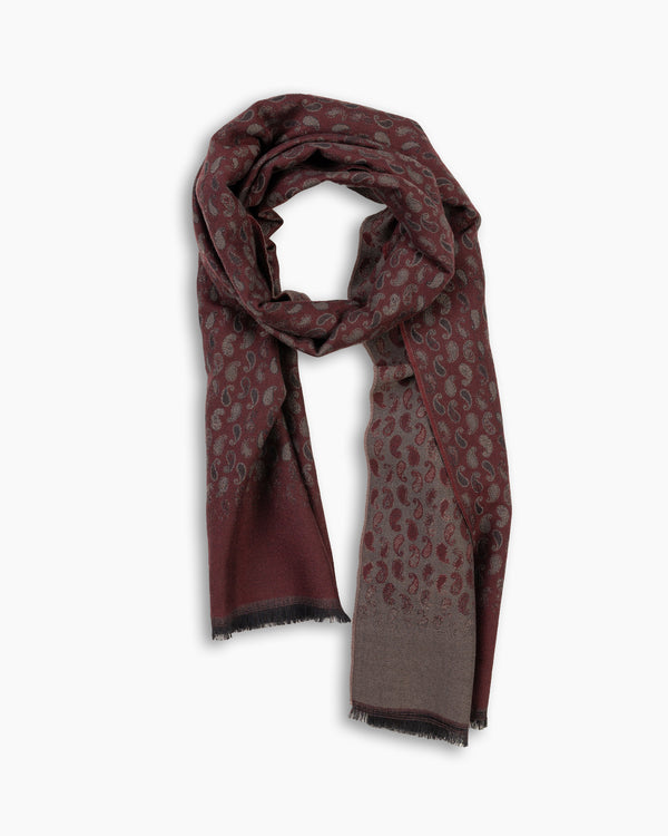 Burgundy Paisley Print Wool & Silk Scarf